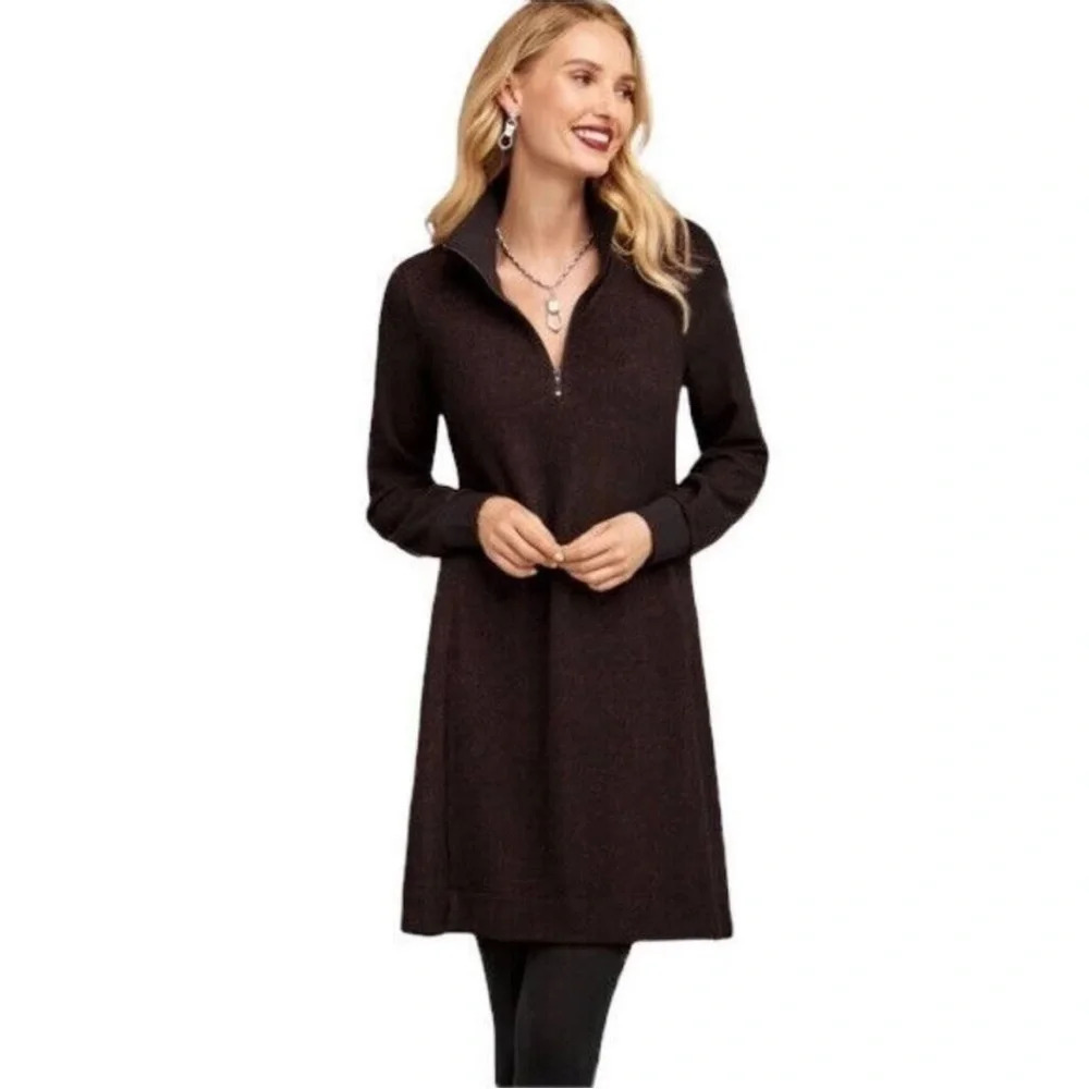 Cabi Black Burgundy Cuddle Long-Sleeve Sweater Dress